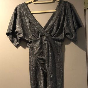 Sparkly Silver top; v neck front and back